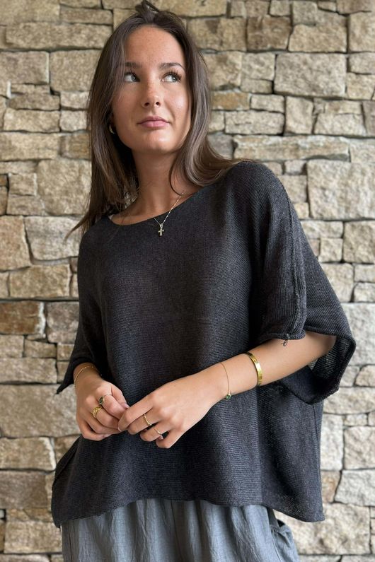 Conrad Box Cotton Knit Charcoal